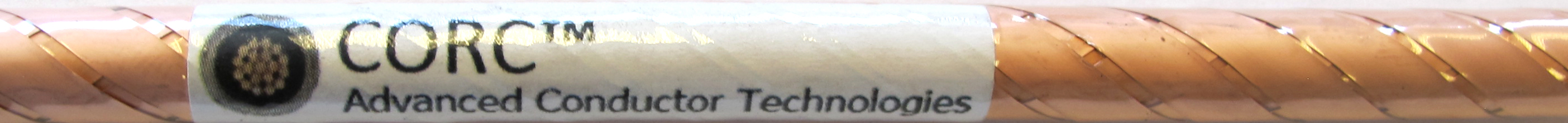 Figure 1: Side view of a 7.5 mm diameter CORC cable, capable of carrying 4,000 A in liquid nitrogen